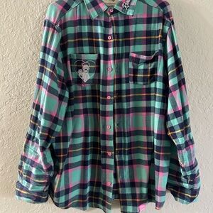 Cakeworthy GOOFY Movie Roxanne Plaid Men's Shirt in Teal and Pink